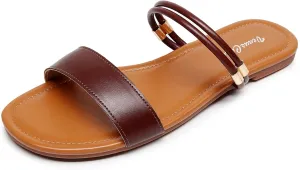 VenusCelia Women's Double Straps Wide Flat Sandal