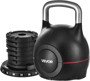 VEVOR Kettlebell, Adjustable Kettlebell with 7 Weight Levels, Die-Cast Aluminum and ABS Material, for Grip Strength Training, Full-body Workout & Cross-Training