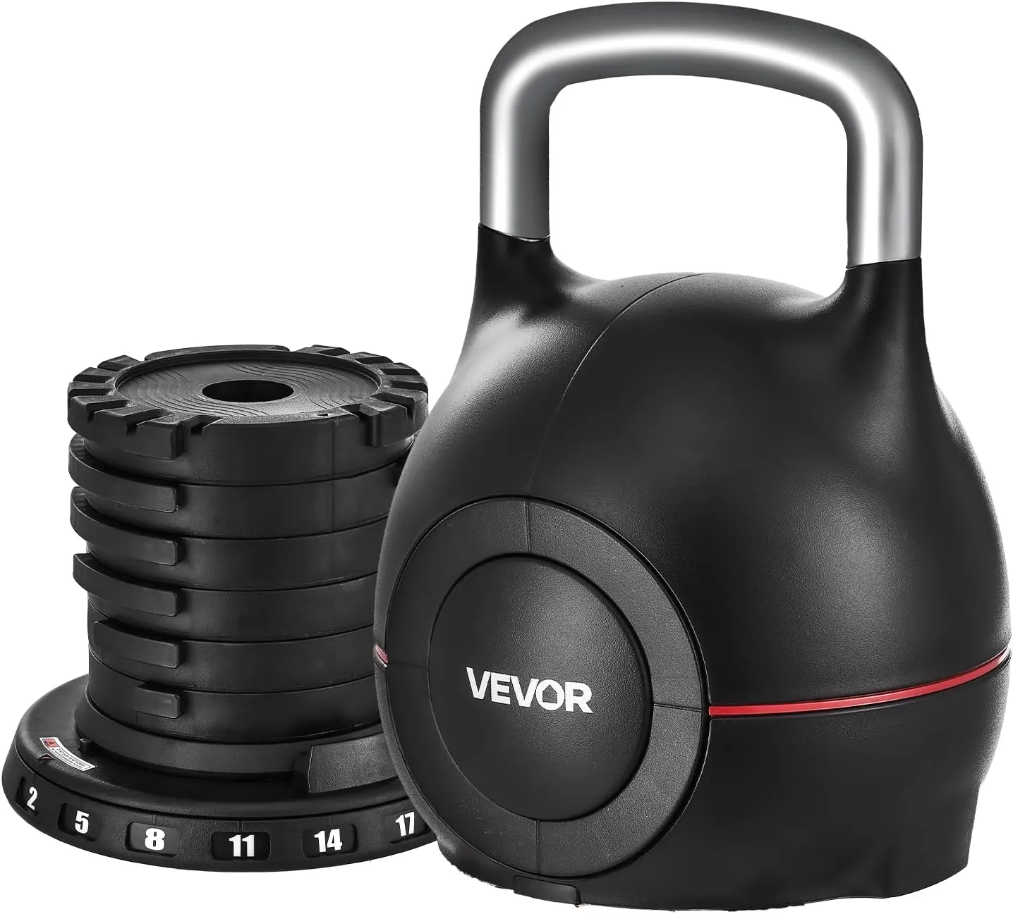 VEVOR Kettlebell, Adjustable Kettlebell with 7 Weight Levels, Die-Cast Aluminum and ABS Material, for Grip Strength Training, Full-body Workout & Cross-Training