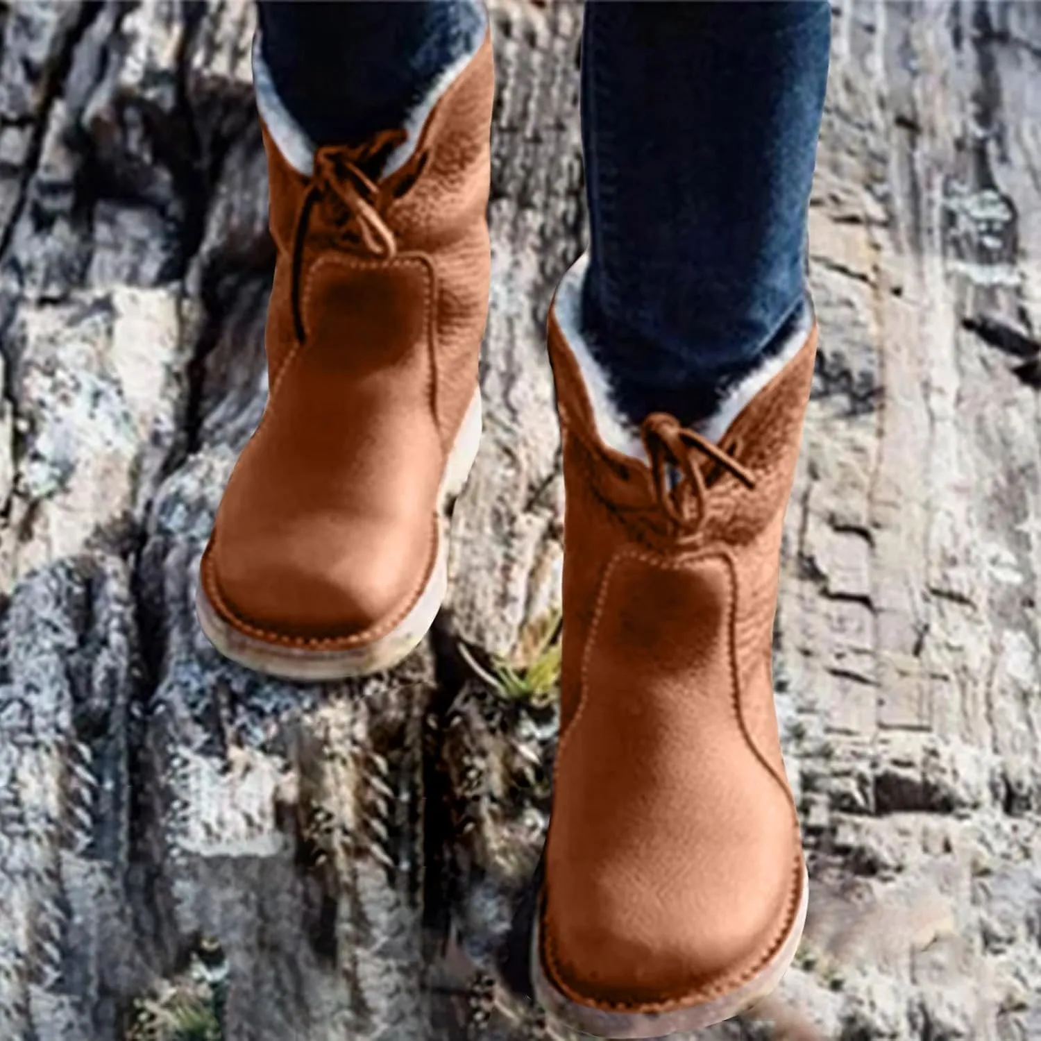 Vintage Buttery-Soft Leather Waterproof Wool Lining Boots, Winter Warm Vintage Buttery-Soft Fur Wool Lining Non-slip Boots