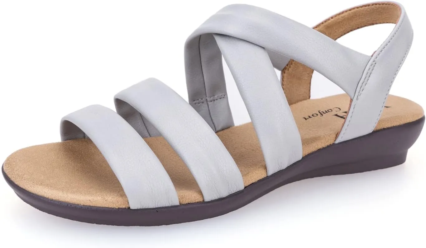 VJH confort Women’s Flat Sandals, Soft Straps Slip-on Open Toe Light Weight Elastic Slingback Comfort Casual Walking Sandals