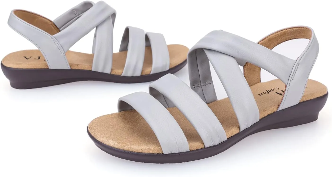 VJH confort Women’s Flat Sandals, Soft Straps Slip-on Open Toe Light Weight Elastic Slingback Comfort Casual Walking Sandals