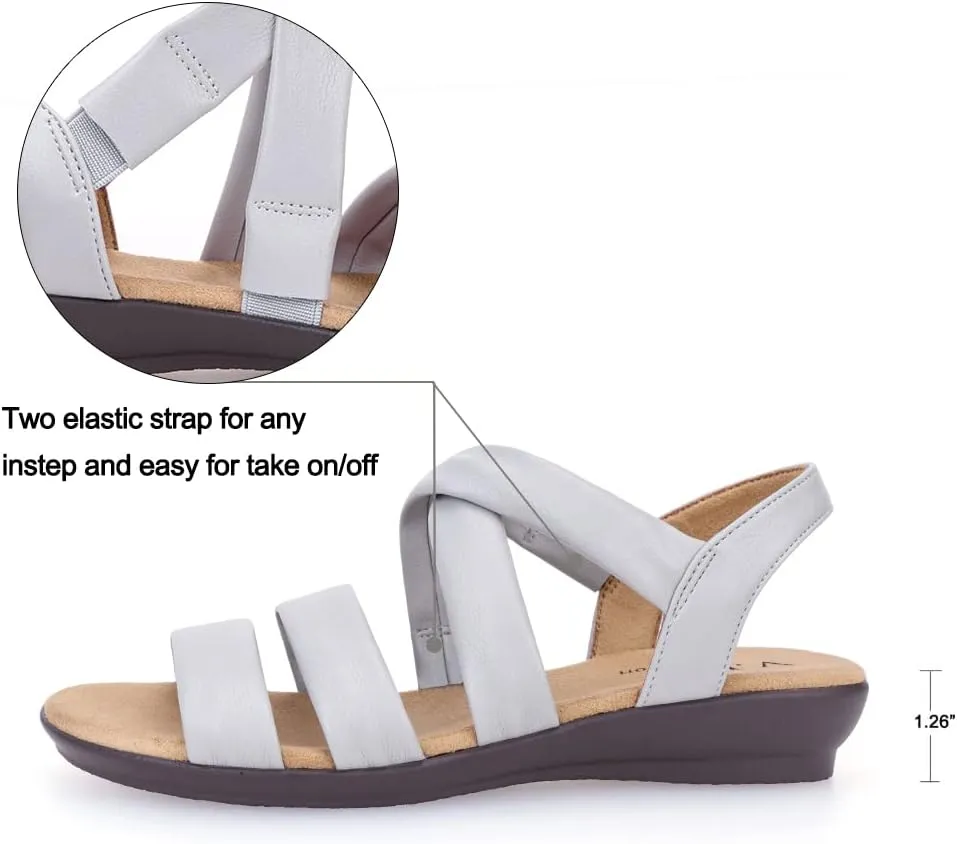 VJH confort Women’s Flat Sandals, Soft Straps Slip-on Open Toe Light Weight Elastic Slingback Comfort Casual Walking Sandals