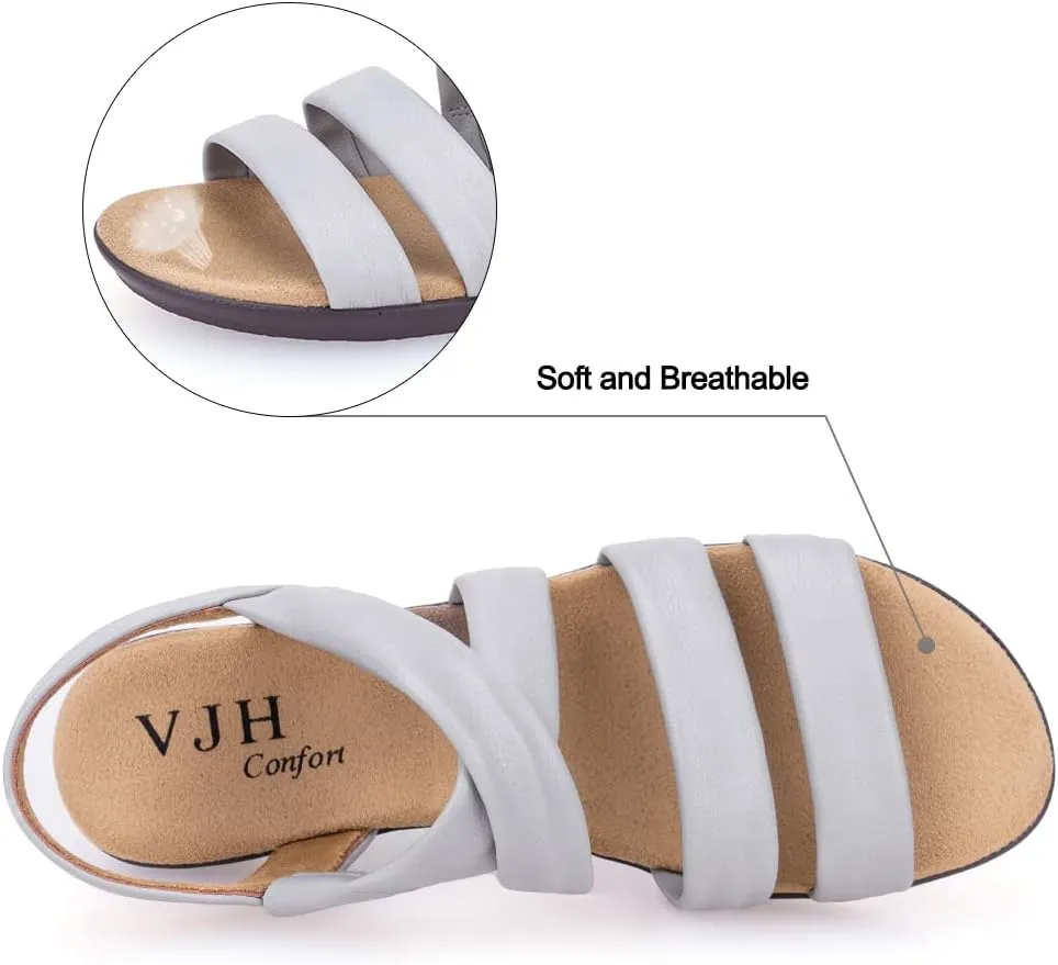 VJH confort Women’s Flat Sandals, Soft Straps Slip-on Open Toe Light Weight Elastic Slingback Comfort Casual Walking Sandals