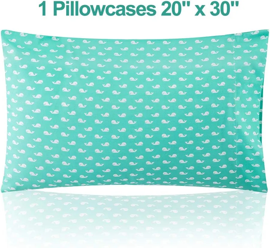 Vonty Kids Bed Sheets Twin Green Baby Whales Printed Sheets for Boys & Girls, Soft Lightweight Microfiber Easy Wash Bedding Set (1 Fitted Sheet   1 Flat Sheet   1 Pillowcase)