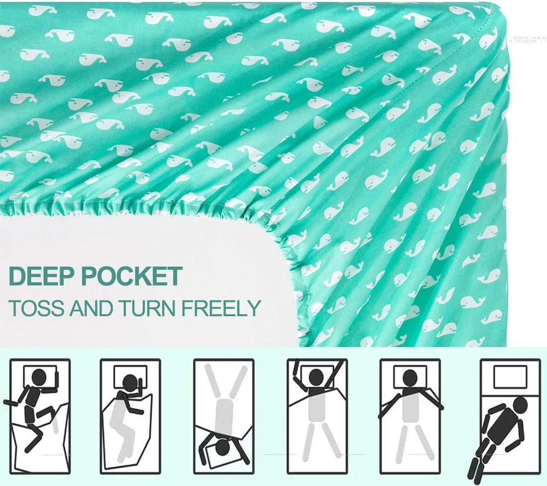 Vonty Kids Bed Sheets Twin Green Baby Whales Printed Sheets for Boys & Girls, Soft Lightweight Microfiber Easy Wash Bedding Set (1 Fitted Sheet   1 Flat Sheet   1 Pillowcase)