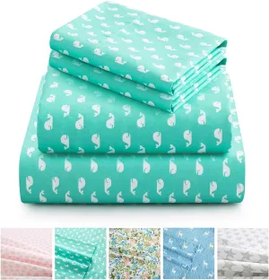 Vonty Kids Bed Sheets Twin Green Baby Whales Printed Sheets for Boys & Girls, Soft Lightweight Microfiber Easy Wash Bedding Set (1 Fitted Sheet   1 Flat Sheet   1 Pillowcase)