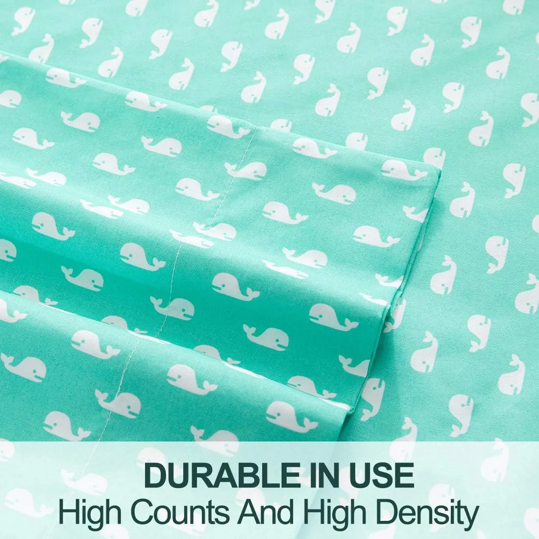 Vonty Kids Bed Sheets Twin Green Baby Whales Printed Sheets for Boys & Girls, Soft Lightweight Microfiber Easy Wash Bedding Set (1 Fitted Sheet   1 Flat Sheet   1 Pillowcase)