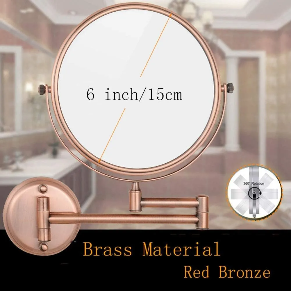 Wall Mounted Makeup Mirror with 3X Magnification, 360 Degree Swivel, Two-Sided Extendable, Bathroom and Hotel (Color : Black Bronze)