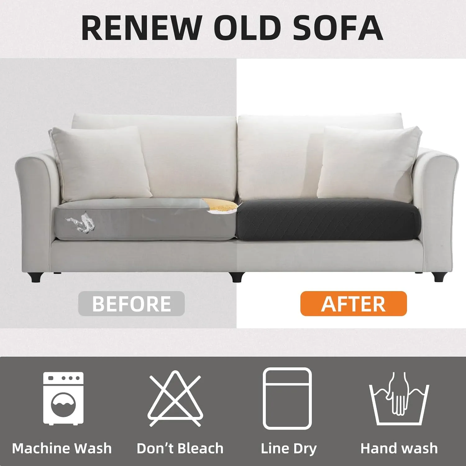 Waterproof Couch Cushion Covers, Stretch Individual Sofa Seat Cover for Cushion Couch, Replacement Cushion Slipcovers for Chair Loveseat Sofa Cushion Outdoor Patio Furniture Protector