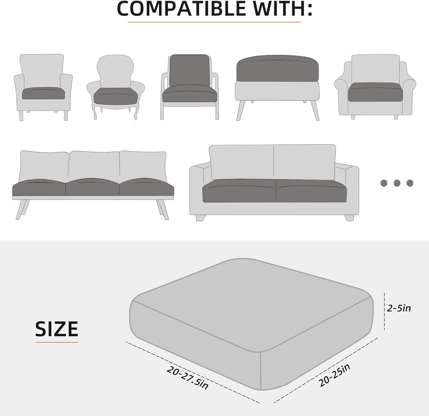 Waterproof Couch Cushion Covers, Stretch Individual Sofa Seat Cover for Cushion Couch, Replacement Cushion Slipcovers for Chair Loveseat Sofa Cushion Outdoor Patio Furniture Protector