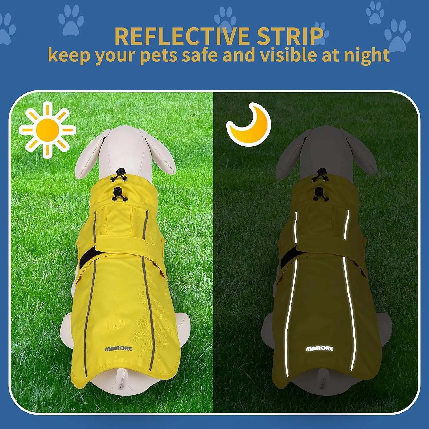 Waterproof Dog Raincoat with Reflective Strip, Adjustable Breathable Rain Coat Jacket with Leash Hole for Dogs (Yellow, X-Large)