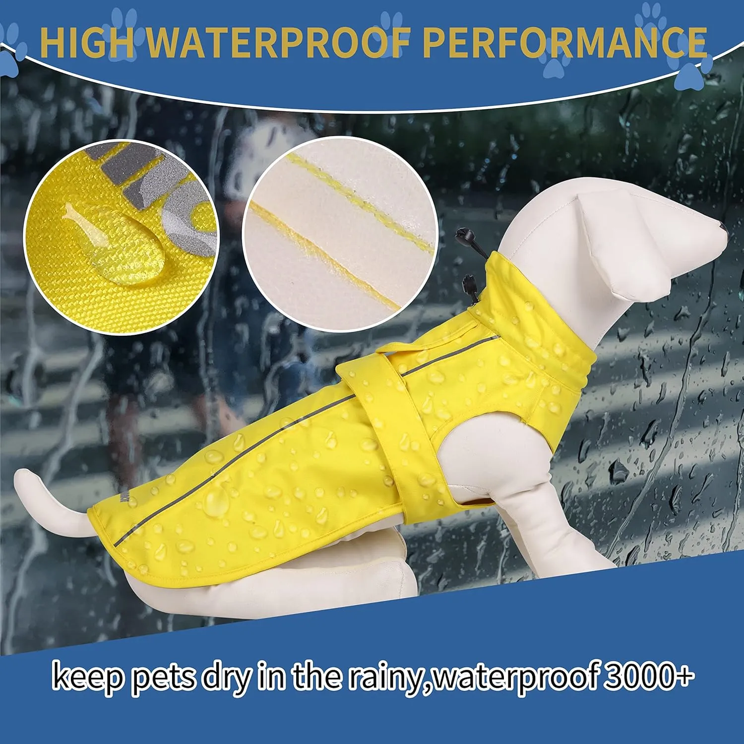 Waterproof Dog Raincoat with Reflective Strip, Adjustable Breathable Rain Coat Jacket with Leash Hole for Dogs (Yellow, X-Large)