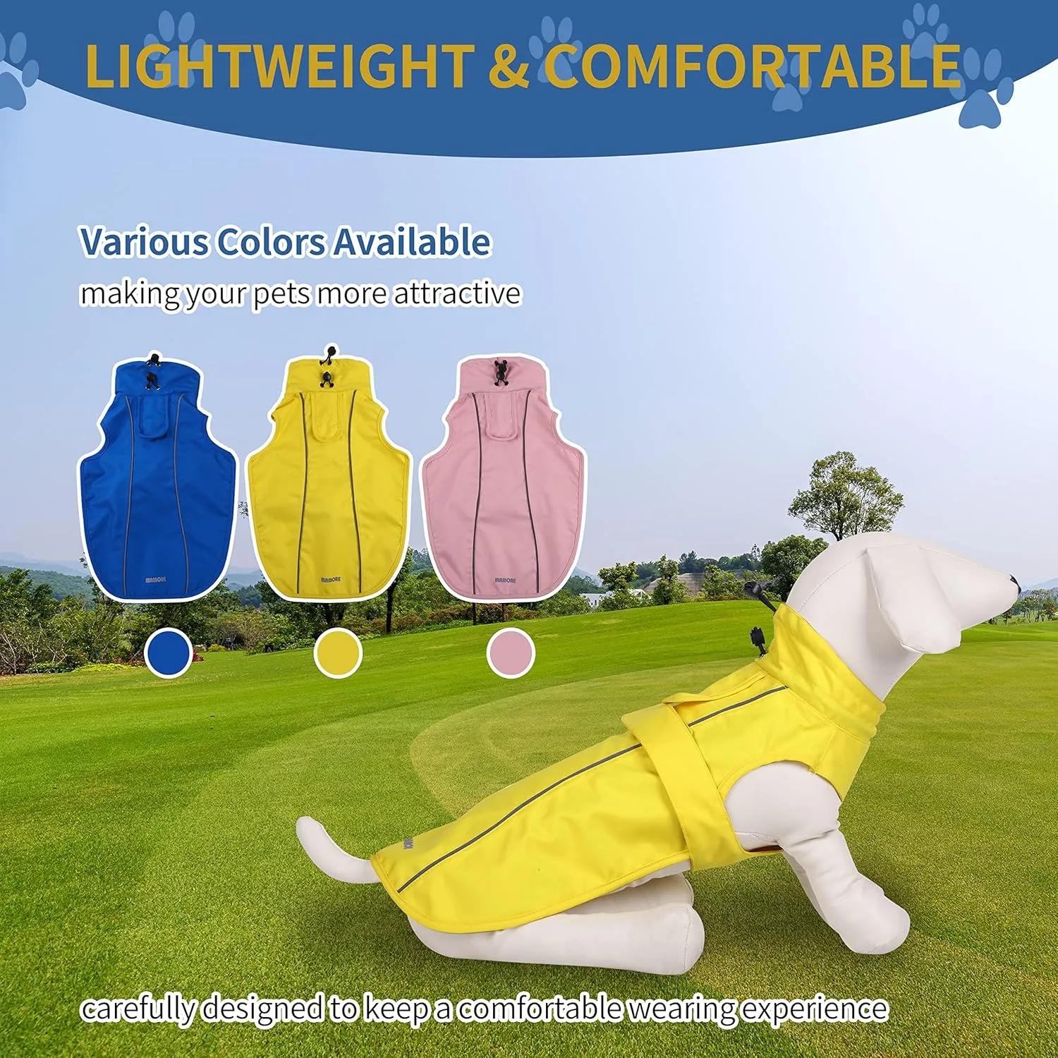 Waterproof Dog Raincoat with Reflective Strip, Adjustable Breathable Rain Coat Jacket with Leash Hole for Dogs (Yellow, X-Large)