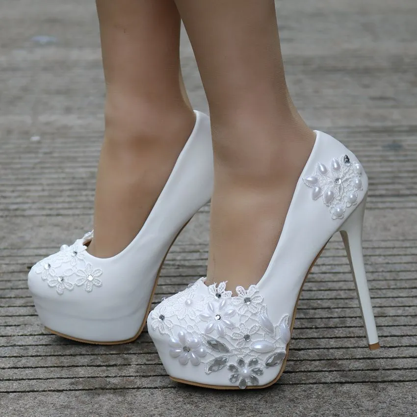 Waterproof Platform Pearl Wedding Shoes