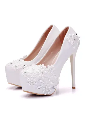 Waterproof Platform Pearl Wedding Shoes