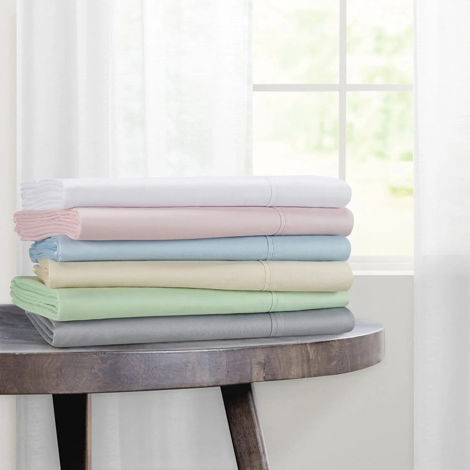 Waverly Cotton Cooling Solid Bedding Sheets & Pillowcases Set, Full, Ivory, 4 Piece