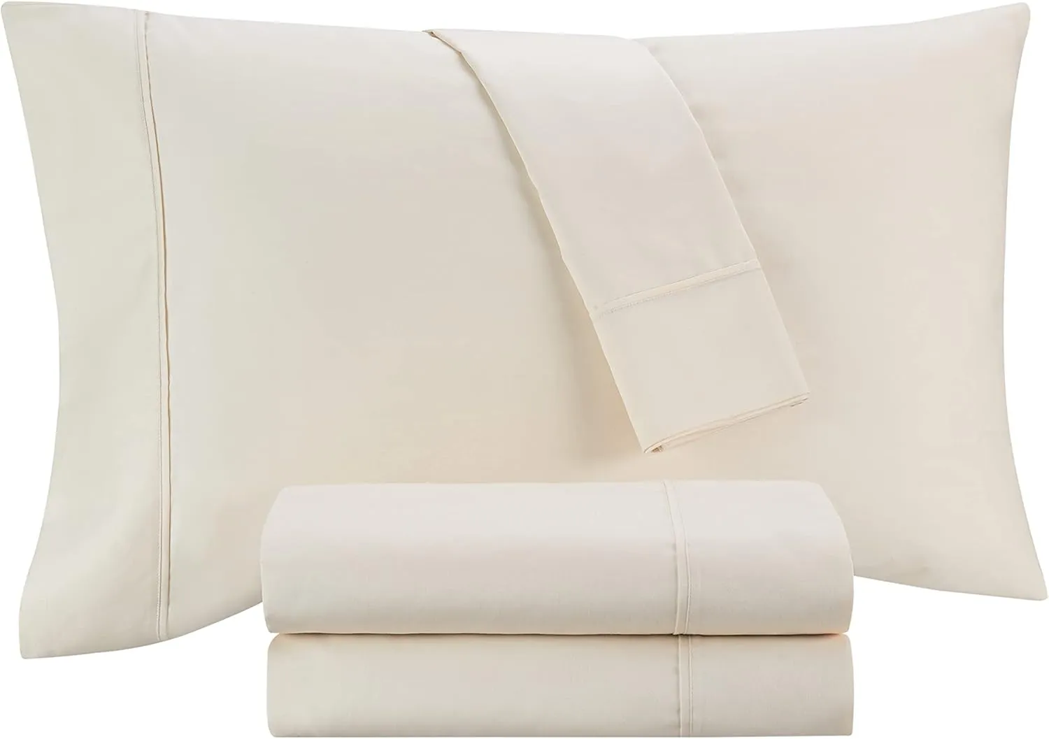 Waverly Cotton Cooling Solid Bedding Sheets & Pillowcases Set, Full, Ivory, 4 Piece