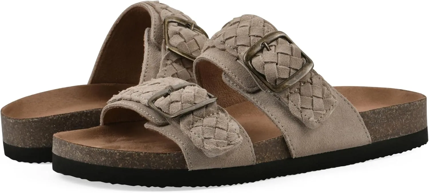 WHITE MOUNTAIN Women's Hey Hey Braided Double-Buckle Signature Comfort-Molded Footbed Sandal