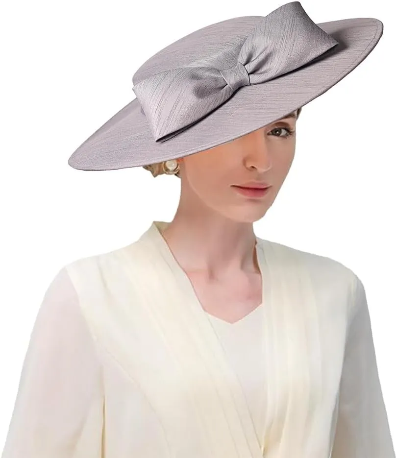 Wide Brim Hats for Women Big Bowknot Formal Occasion Kentucky Cap Lady Wedding Cocktail Party Flat Top Fedoras