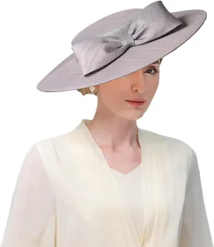 Wide Brim Hats for Women Big Bowknot Formal Occasion Kentucky Cap Lady Wedding Cocktail Party Flat Top Fedoras