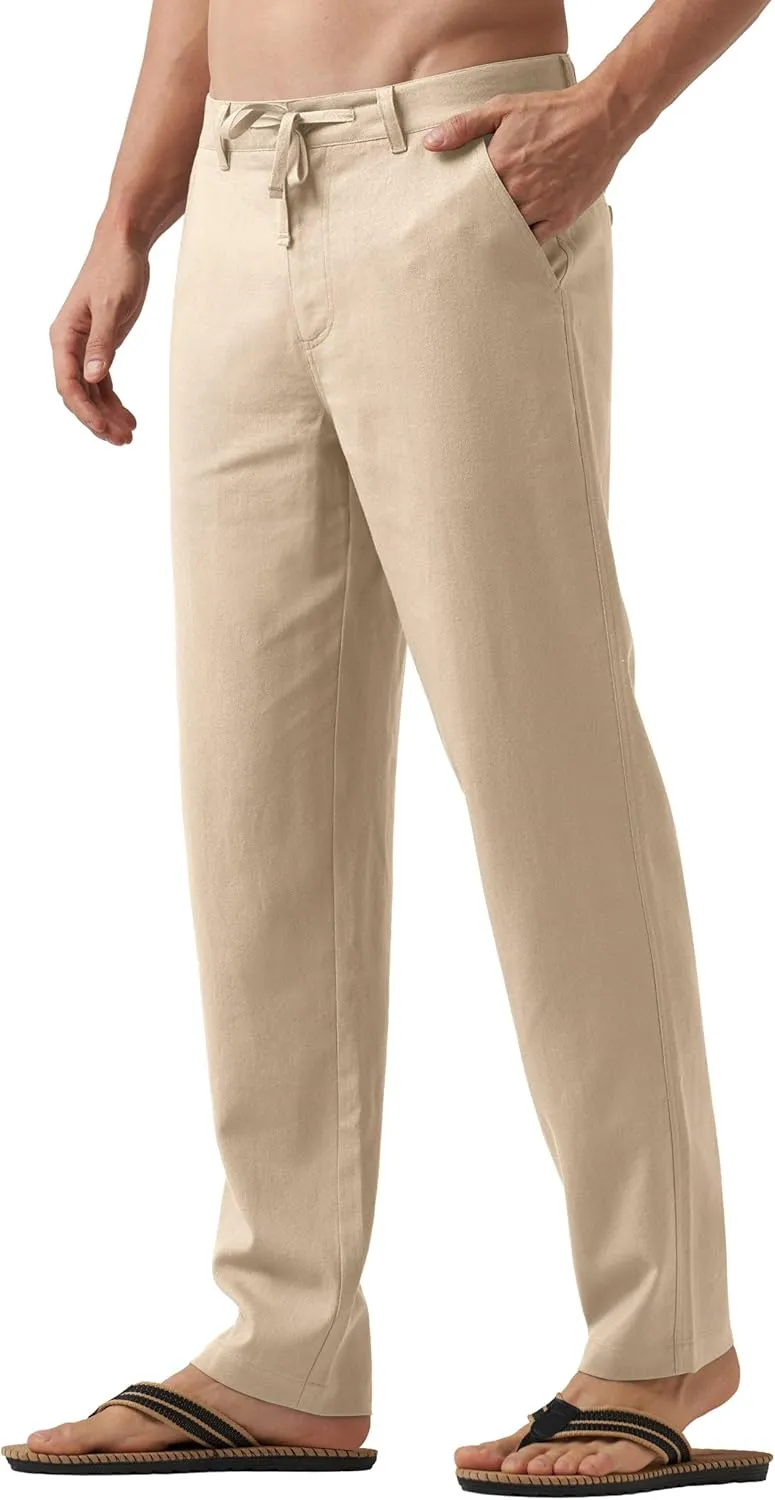 Willit Men's Linen Pants Casual Linen Dress Pants Drawstring Beach Summer Lightweight Trousers 29" 30" 32"