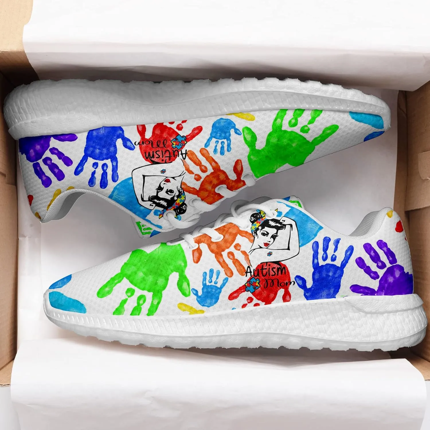 Women Casual Shoes,Autism Awareness Sneaker Slide On Comfort Lightweight Athletic Casual Tennis Gym Sneakers for Women