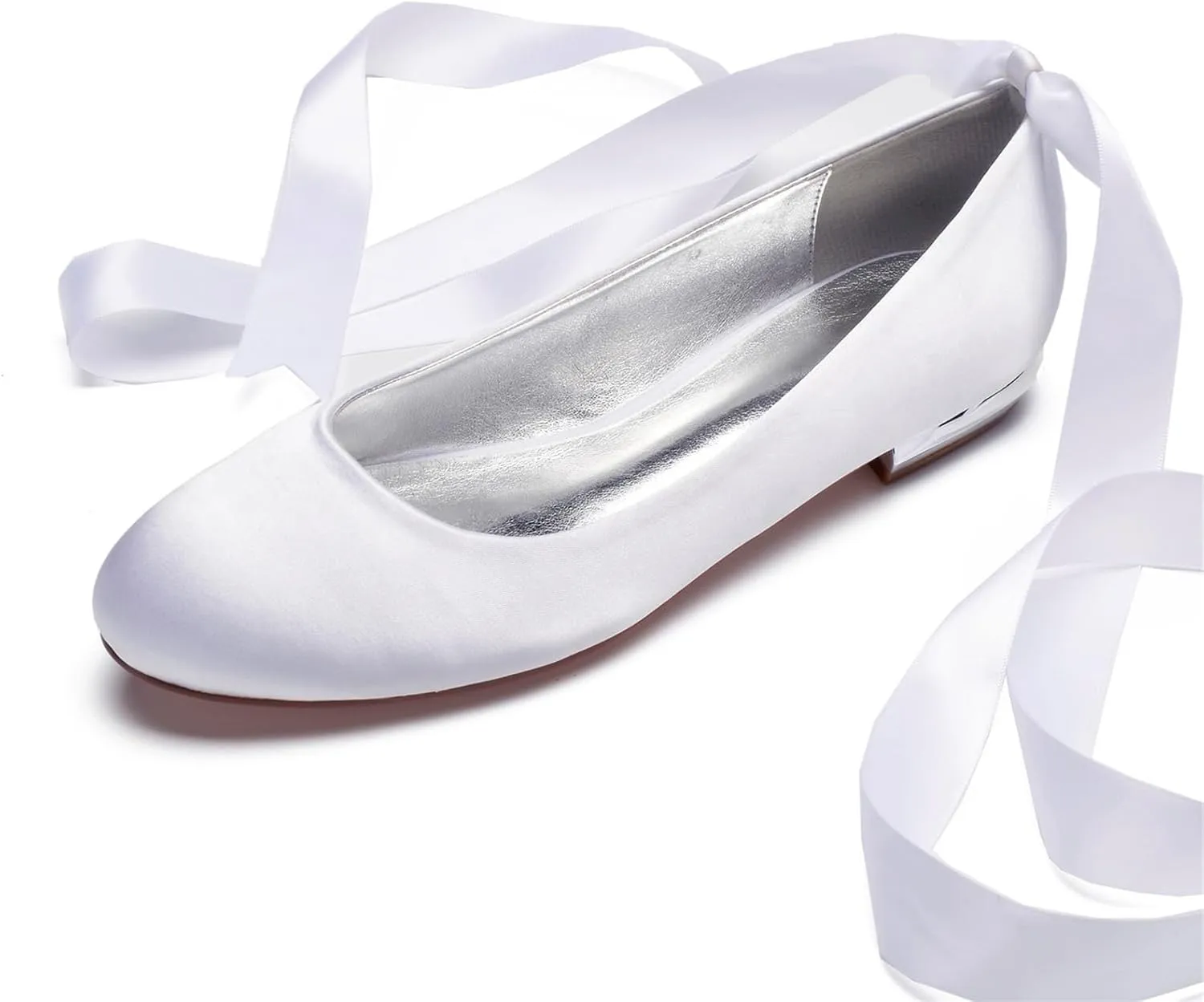 Women Comfort Flat Satin Wedding Shoes Round Toe Ribbon Bridal Evening Party Flats Shoes