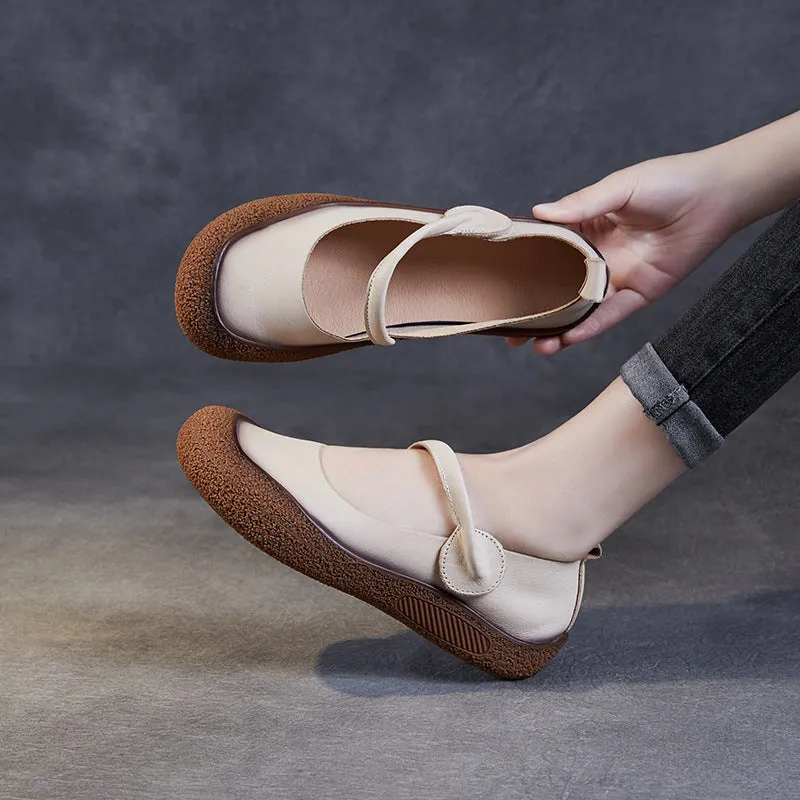 Women Retro Leather Soft Flat Casual Shoes