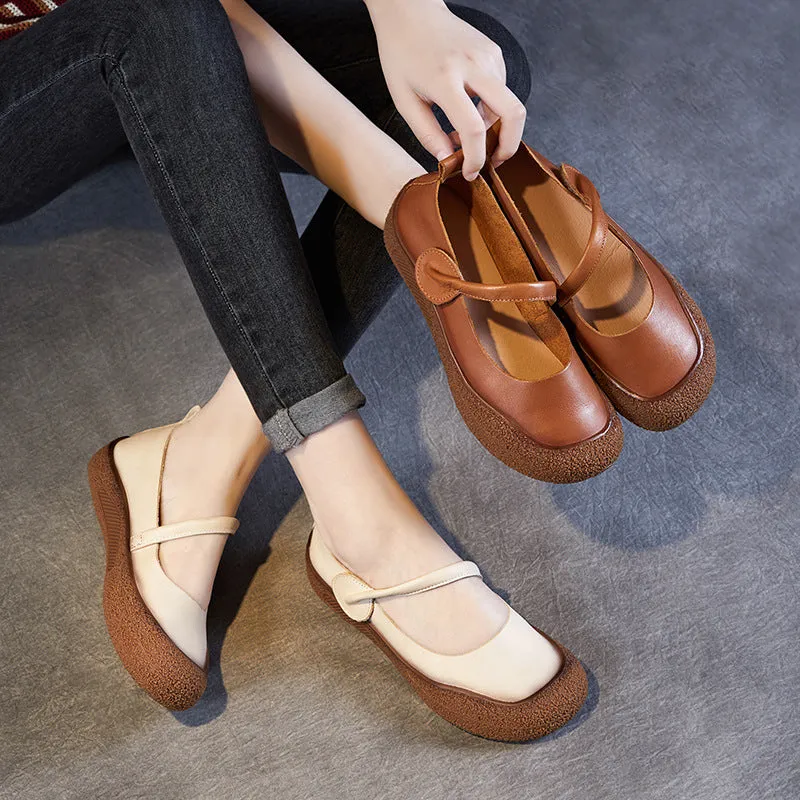Women Retro Leather Soft Flat Casual Shoes