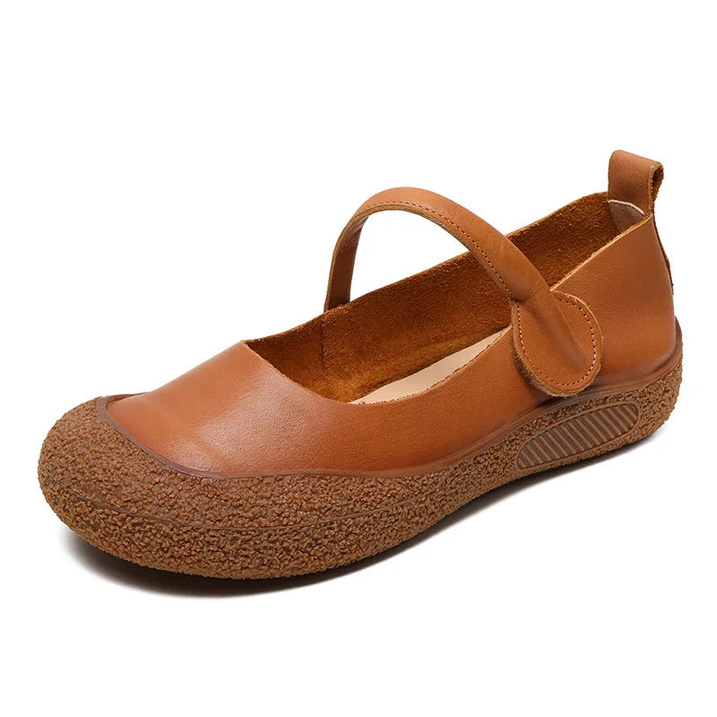 Women Retro Leather Soft Flat Casual Shoes