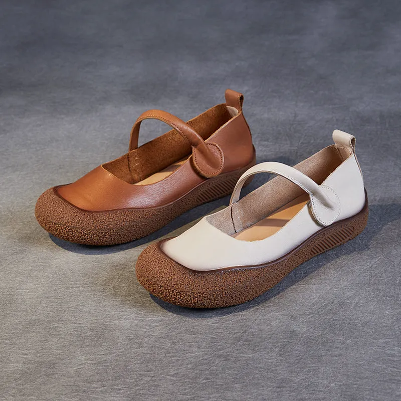 Women Retro Leather Soft Flat Casual Shoes