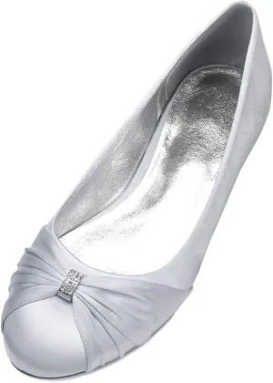 Women Satin Wedding Flats for Bride Round Toe Slip on Prom Evening Bridal Party Dress Flat Shoes 5049-2