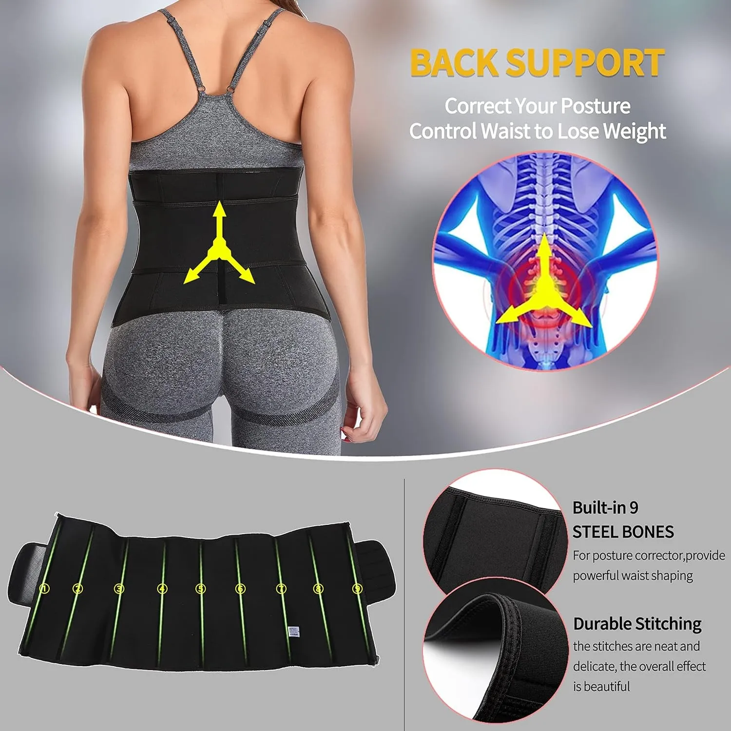 Women Support for Back Band Waist Corset Cincher Sweat Compression Workout Shockproof Sauna Fitness Trainer Belt Price-conscious Neoprene