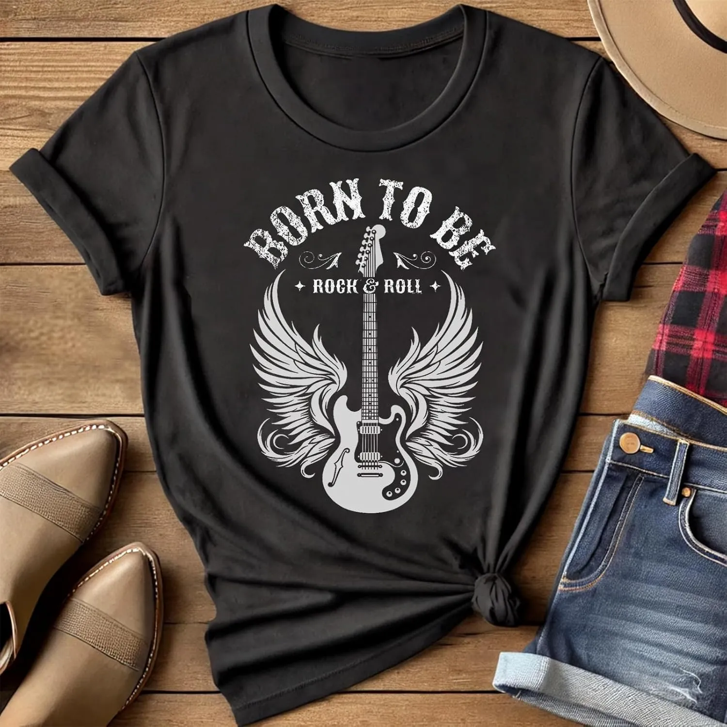 Women Vintage Rock T Shirts Summer Casual Loose Fit Short Sleeve Country Rock Band T-Shirts