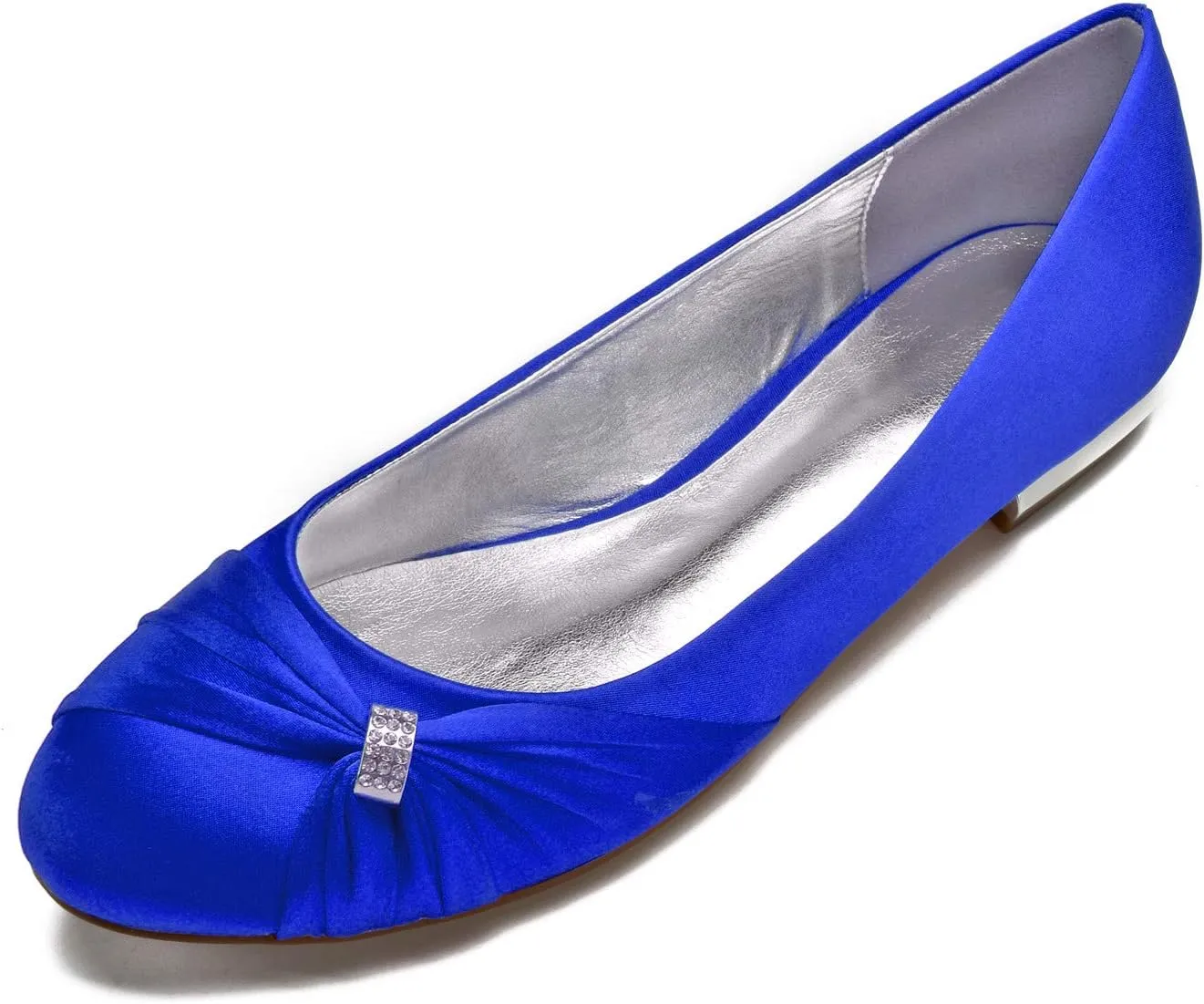 Women's Bridal Shoes Round Toe Satin Rhinestone Low Heel Flat Evening Ballerina Ballet Flats