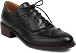 Women's Flat Saddle Oxford Shoes Round Toe Wingtip Perforated Lace Up Low Heel School Uniform Oxfords Brogues