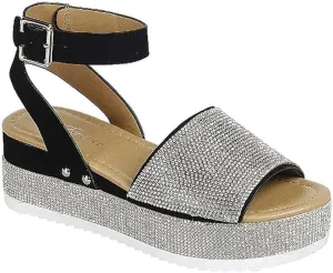 Women's Luxury Rhinestone Glitter Crystal Slide Footbed Platform Sandals (Black Nub-96, numeric_9)