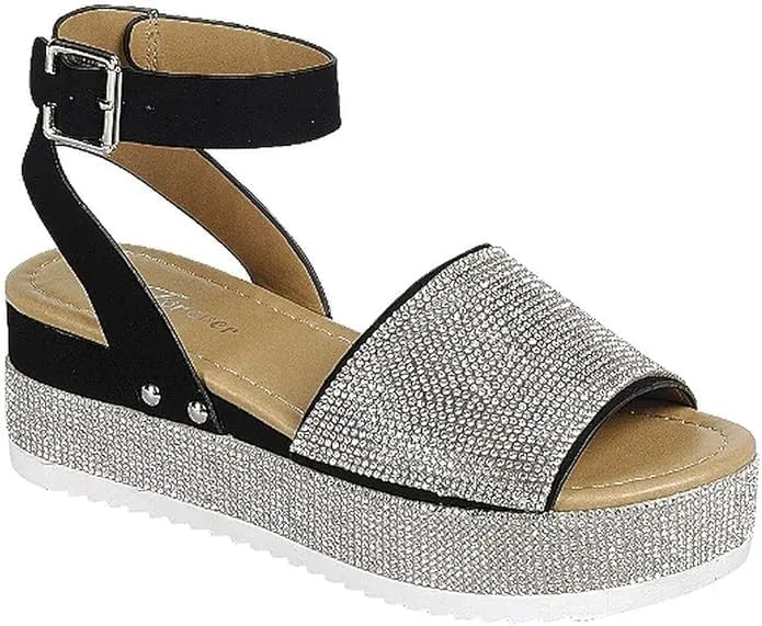 Women's Luxury Rhinestone Glitter Crystal Slide Footbed Platform Sandals (Black Nub-96, numeric_9)