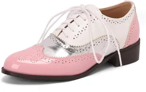 Women's Oxfords Lace Up Wingtip Vintage Flat Pumps Comfortable Low Heel Business Brogue Work Office Round Toe Dress Shoes