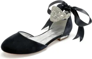Women's Round Toe Flannel Wedding Flats for Bride Comfortable Wedding Shoes Low Heels Bridal Flats Evening Prom Party Dress Shoes Pumps