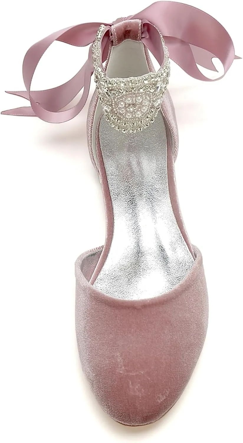 Women's Round Toe Flannel Wedding Flats for Bride Comfortable Wedding Shoes Low Heels Bridal Flats Evening Prom Party Dress Shoes Pumps