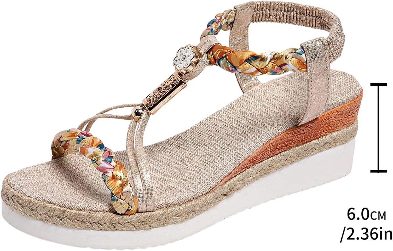 Women's Round Toe Flat Wedge Beaded Open Toe Bohemian Platform Sandals Women Beach Sandals Size 6