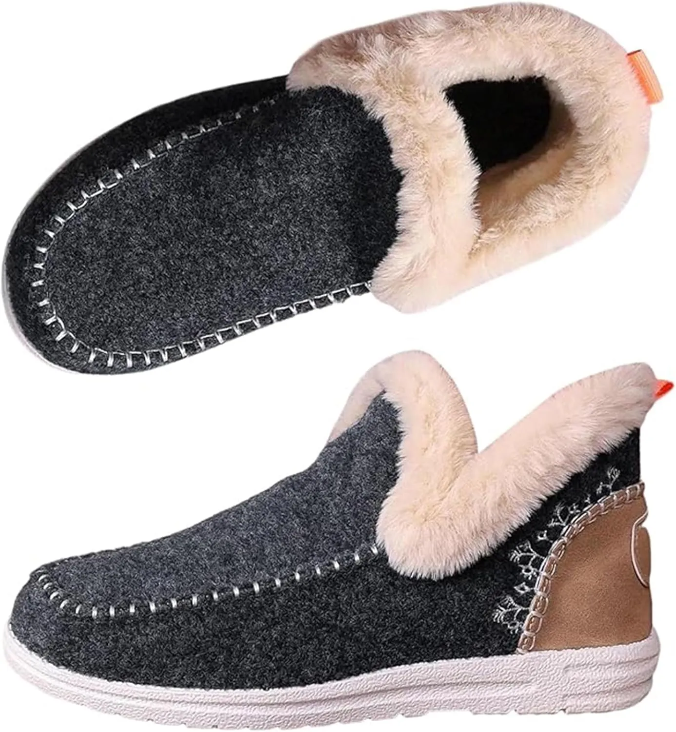 Women's Winter Plush Lined Flat Shoes,Soft Plush Slip-on Sneakers for Cozy Feet,Faux Fur Lining Anti-Slip Ankle Boots