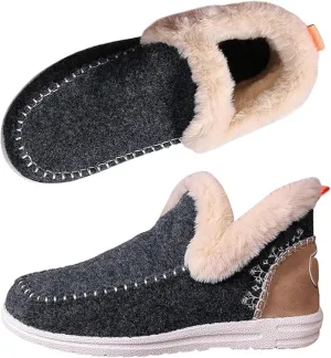 Women's Winter Plush Lined Flat Shoes,Soft Plush Slip-on Sneakers for Cozy Feet,Faux Fur Lining Anti-Slip Ankle Boots