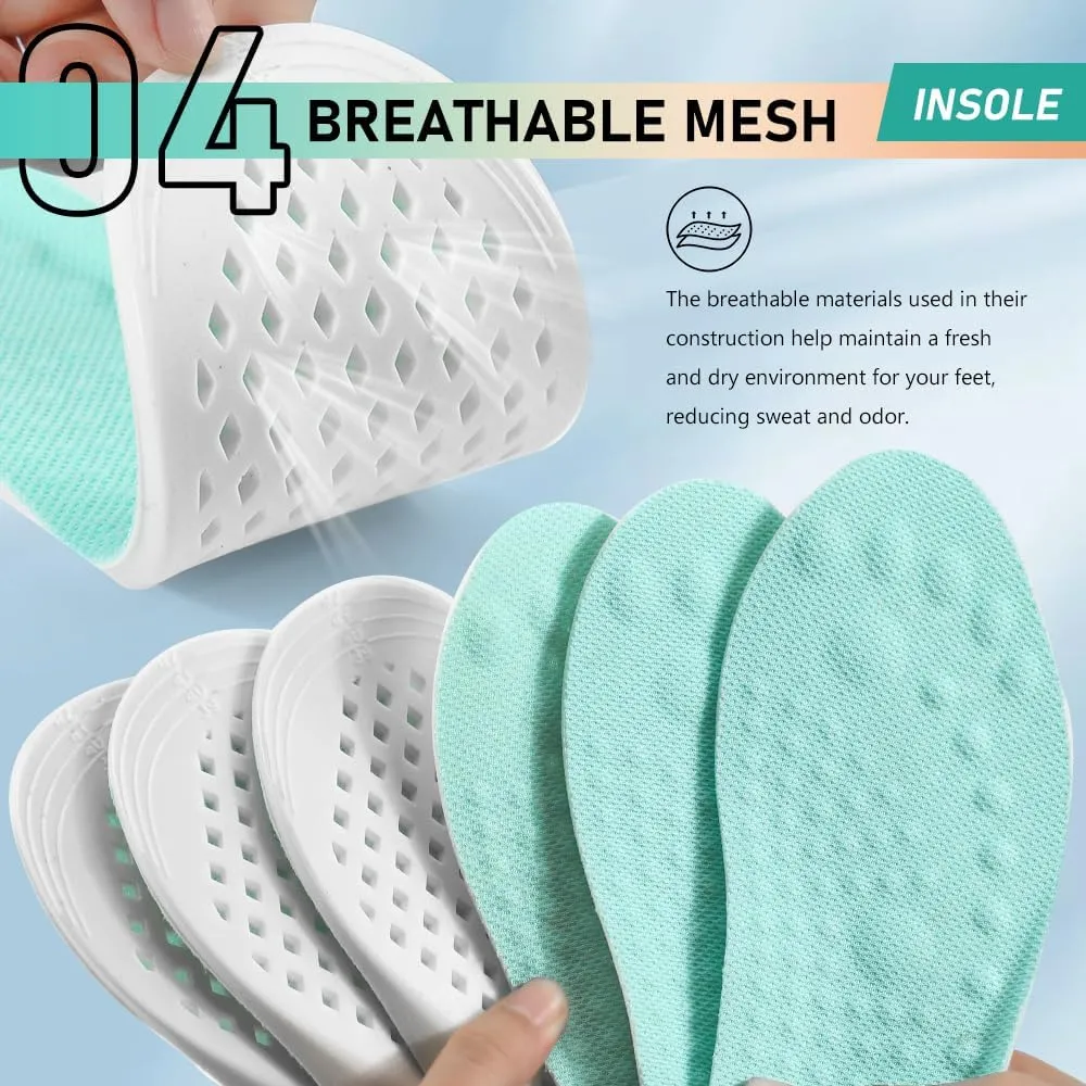 XINIFOOT 3 Pairs Breathable Shock Absorption Sport Shoe Insoles Elastic Soft Running Shoes Pad Replacement Insole for Men&Women Mint Green (L Men 9-10.5 / Women 11-12.5)