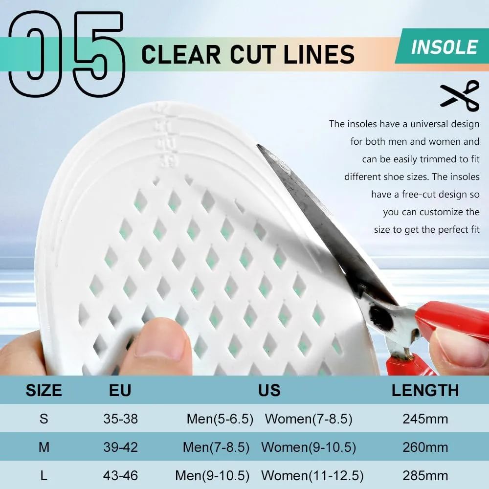 XINIFOOT 3 Pairs Breathable Shock Absorption Sport Shoe Insoles Elastic Soft Running Shoes Pad Replacement Insole for Men&Women Mint Green (L Men 9-10.5 / Women 11-12.5)