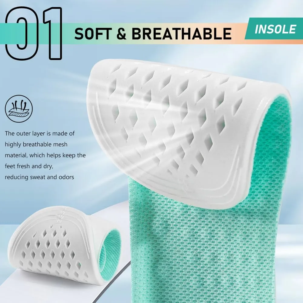 XINIFOOT 3 Pairs Breathable Shock Absorption Sport Shoe Insoles Elastic Soft Running Shoes Pad Replacement Insole for Men&Women Mint Green (L Men 9-10.5 / Women 11-12.5)