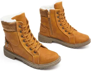 XRH Women Lace Up Combat Boot Winter Snow Boots Warm Fur Lined Ankle Booties Waterproof Hiking Boot for Women Non Slip Leather Boots Shoes