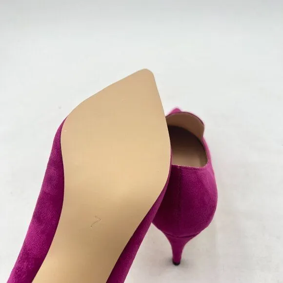 YDN Fuchsia Mid Heels Slip on Loafer Pumps Pointy Toe Slide Suede Prom Shoes